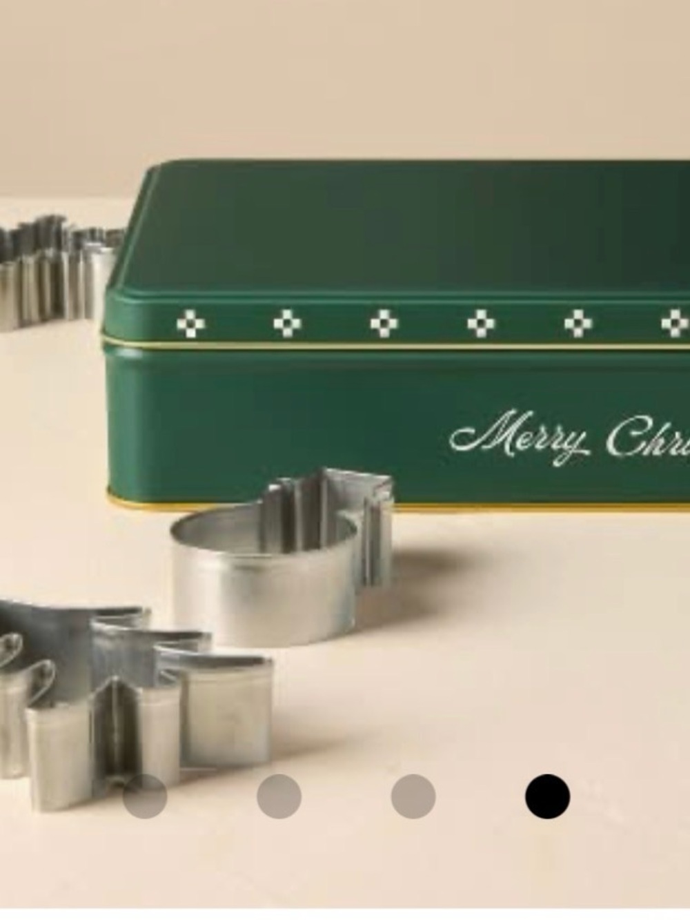 Hearth & Hand Green Holiday Tin with Silver Cookie Cutters